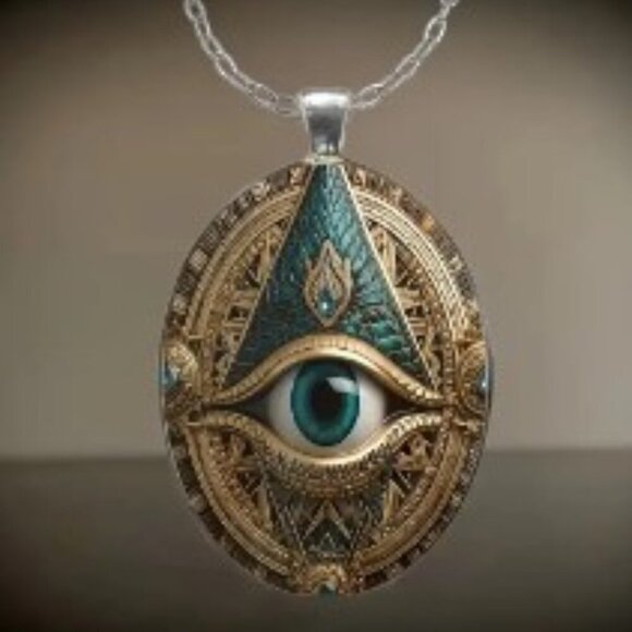 Other - NWT Silver-Plated Oval Glass Eyeball Pendant Necklace - 19" length + extender